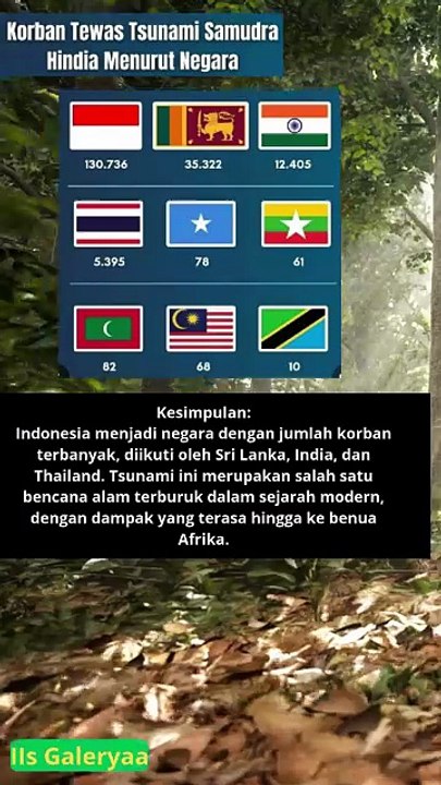 Korban tewas tsunami samudra hindia menurut negara ada 9 negara