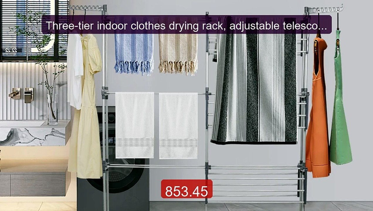 Three-tier indoor clothes drying rack, adjustable telescopic clothe... -- Top Rated 2026 | Buy Now!