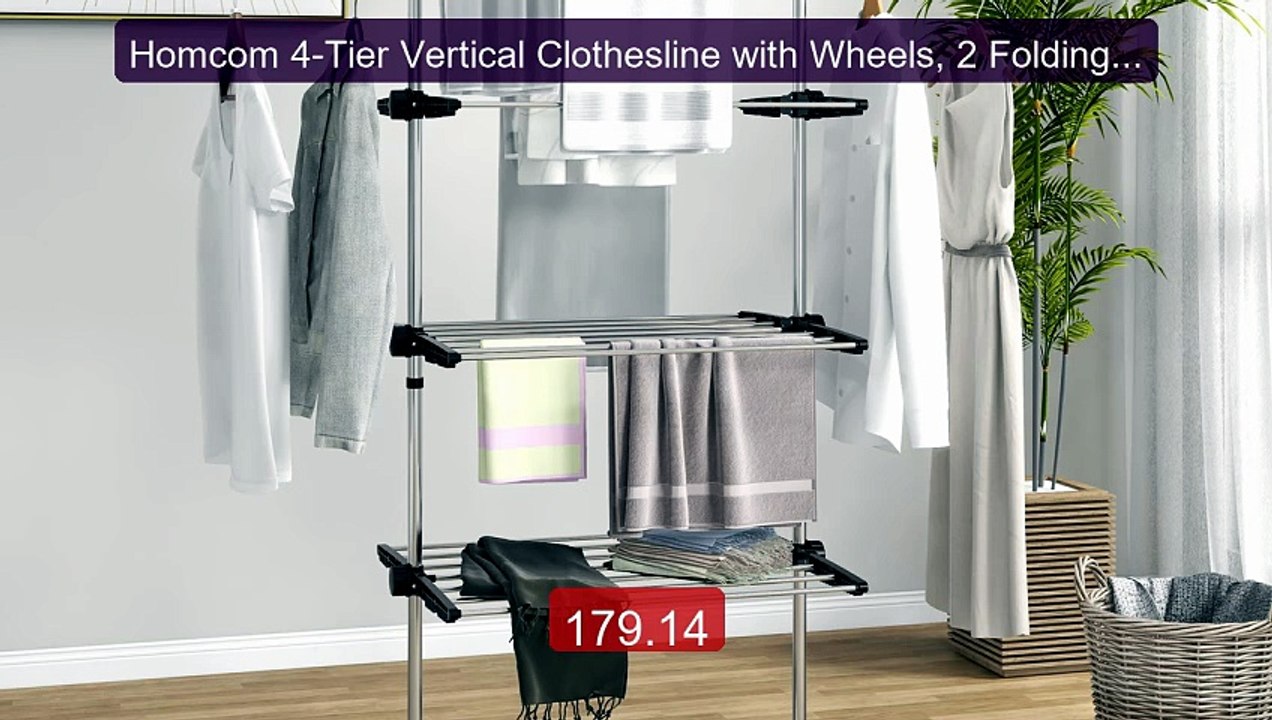 Homcom 4-Tier Vertical Clothesline with Wheels, 2 Folding Side... -- Hot Deal 2026 | Limited Offer!