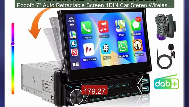 Podofo 7 Auto Retractable Screen 1DIN Car Stereo Wireless Car... Hot Deal 2026 | Limited Offer!