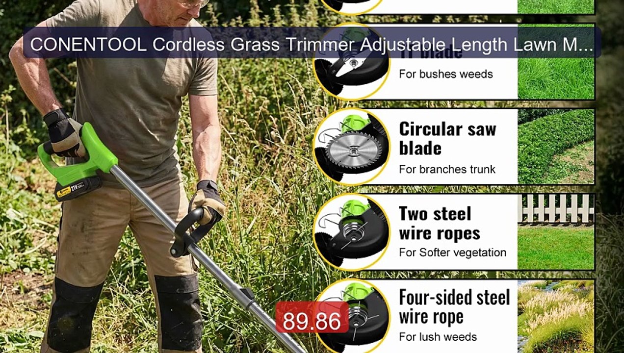 CONENTOOL Cordless Grass Trimmer Adjustable Length Lawn Mower ... -- Hot Deal 2026 | Limited Offer!