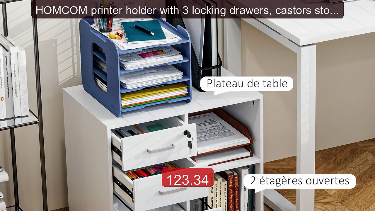 HOMCOM printer holder with 3 locking drawers, castors storage... -- Amazing Value 2026 | Must Have!