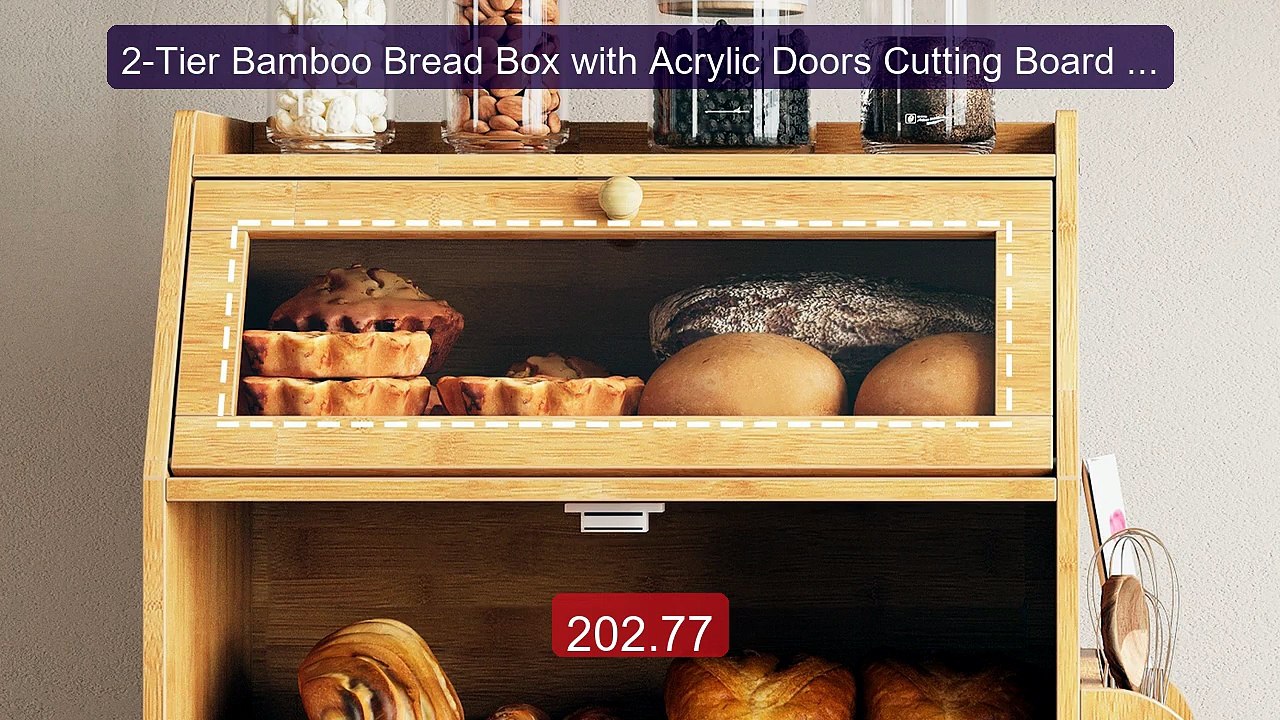 2-Tier Bamboo Bread Box with Acrylic Doors Cutting Board Cutl... -- Amazing Value 2026 | Must Have!