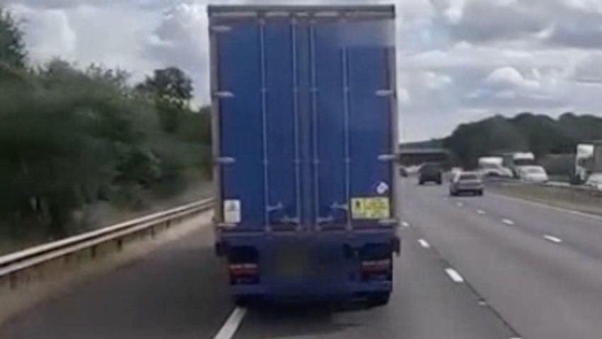 Lorry driver asleep at wheel swerves across busy motorway