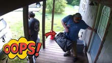 Two Friends Leave For Work When One Slips On The Stairs