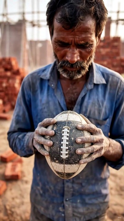 Poor Man Builds a Giant Football with Bricks &...