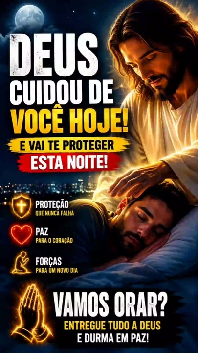Antes de dormir, faça esta oração e entregue sua noite nas mãos de Deus. Que Ele traga paz ao seu coração, proteja sua família e renove suas forças. 🙏❤️