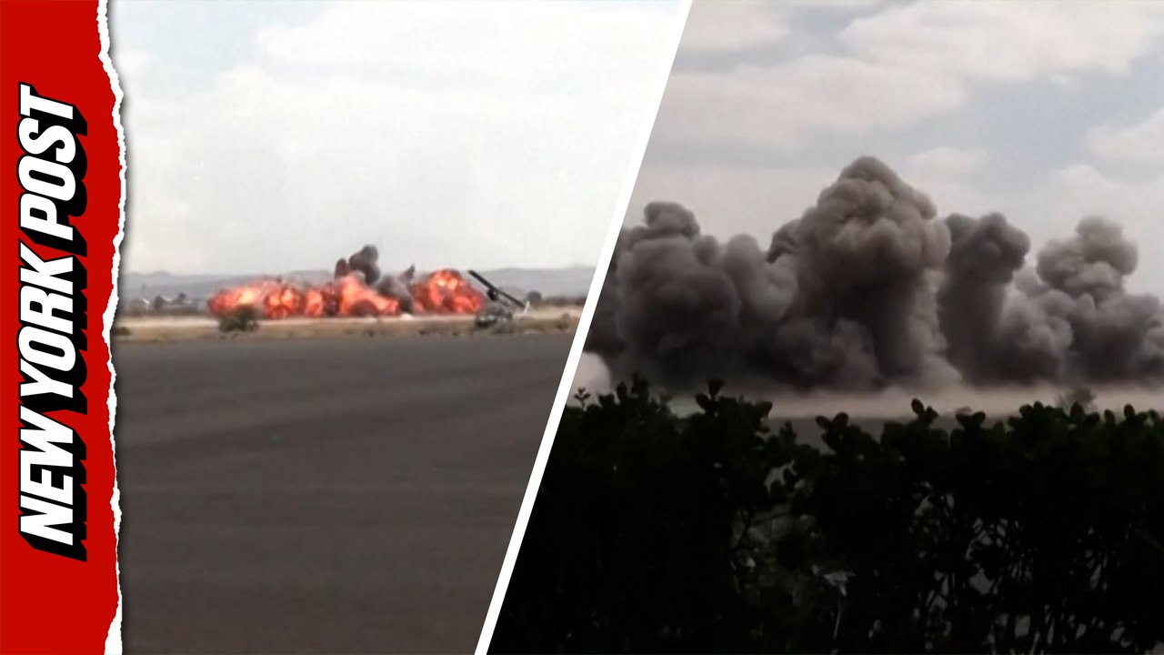 Shocking moment airstrikes hit Yemen's Sanaa ai...