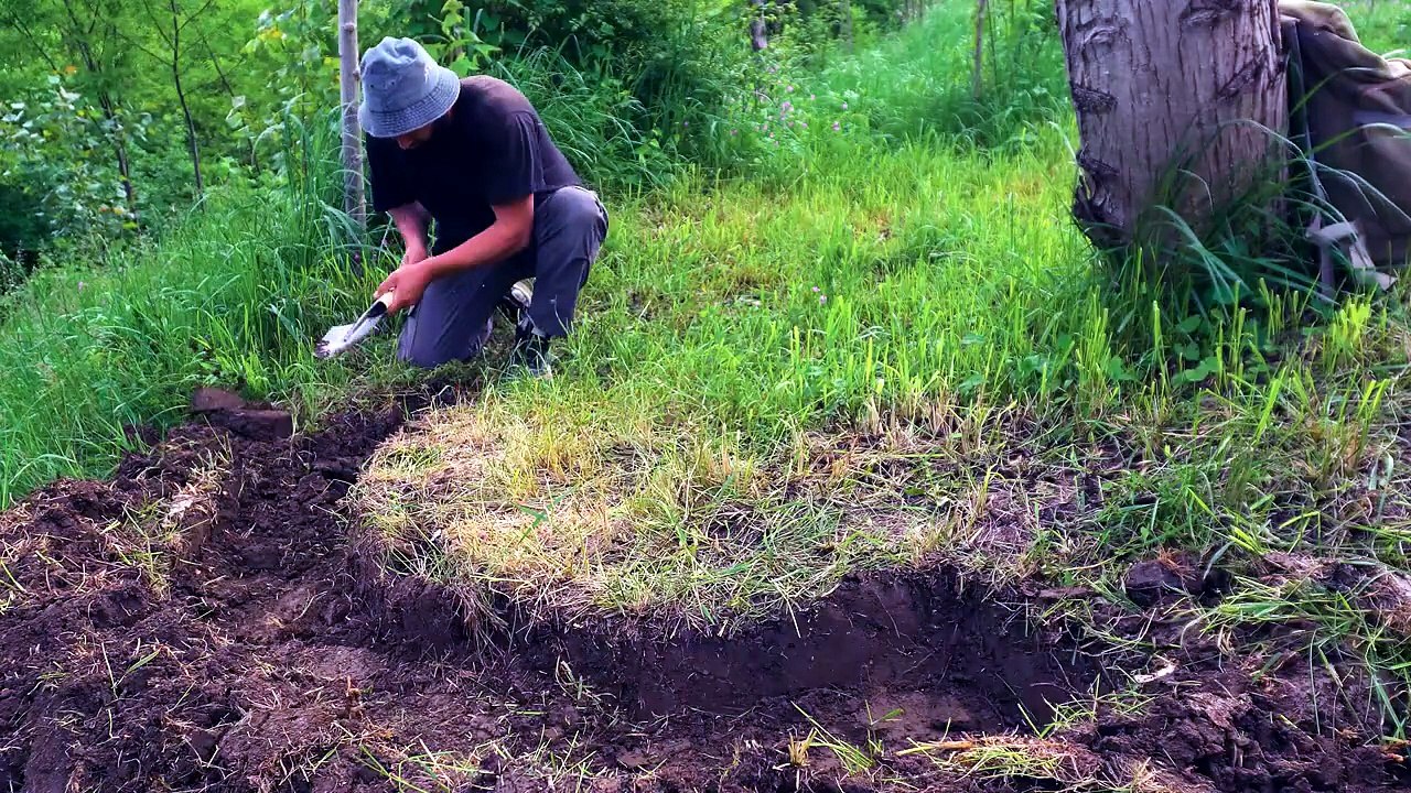 Bushcraft Shelter Build - Primitive Log Cabin in the Rain   Overnight Stay