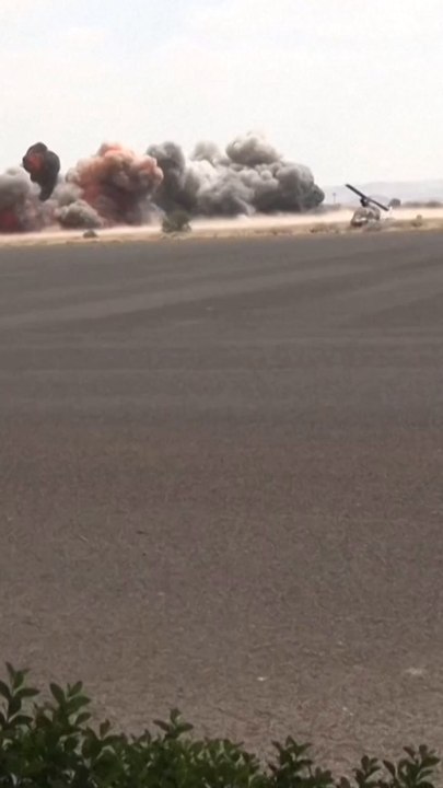 Shocking moment airstrikes hit Yemen's Sanaa airport