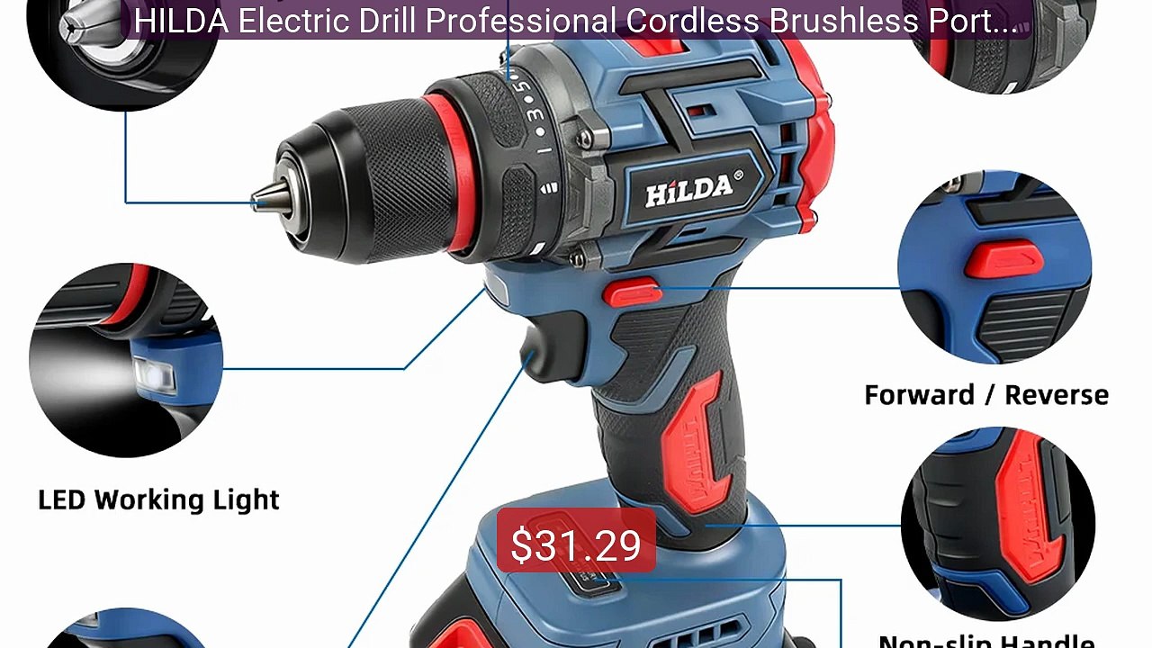 HILDA Electric Drill Professional Cordless Brushless Portab... -- Top Pick 2026 | Unbeatable Price!