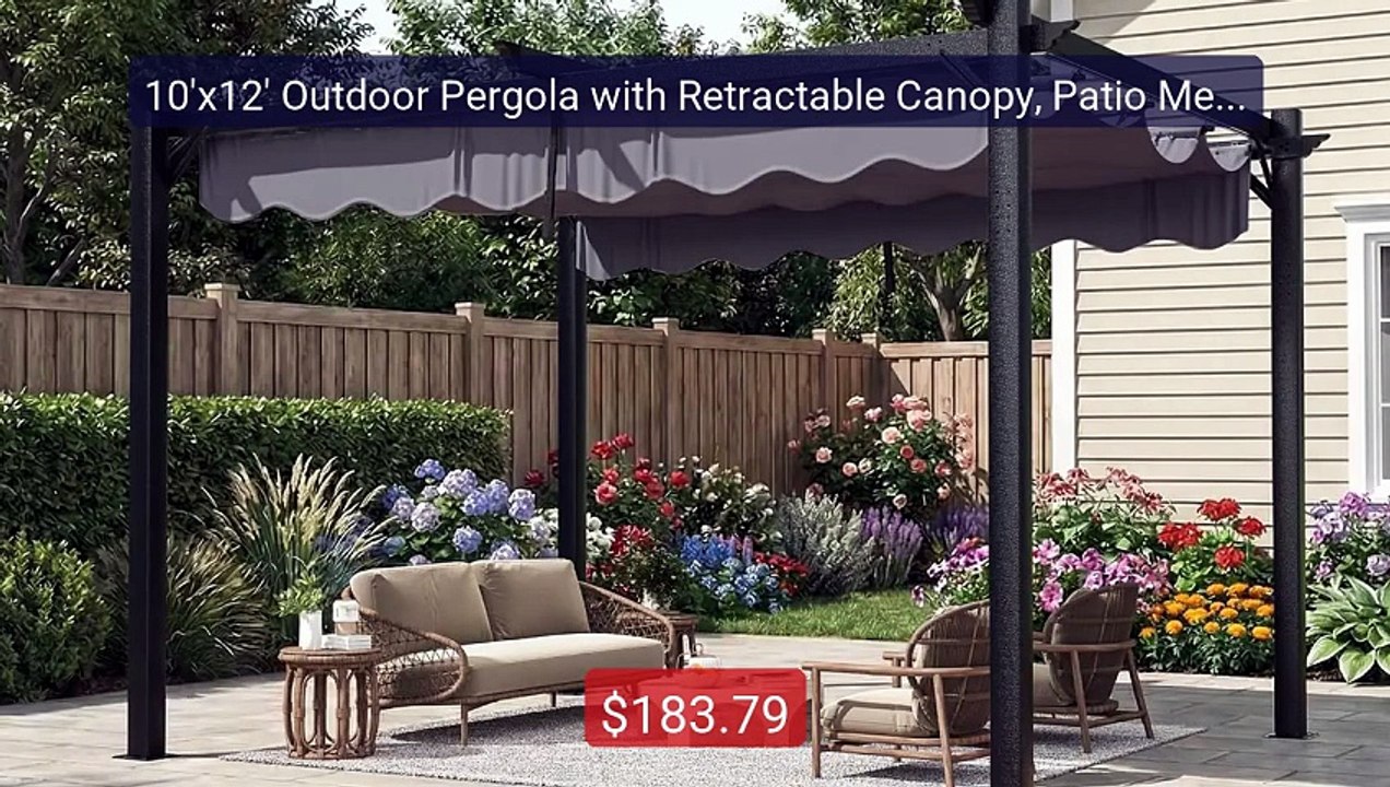 10'x12' Outdoor Pergola with Retractable Canopy, Patio Meta... -- Top Pick 2026 | Unbeatable Price!