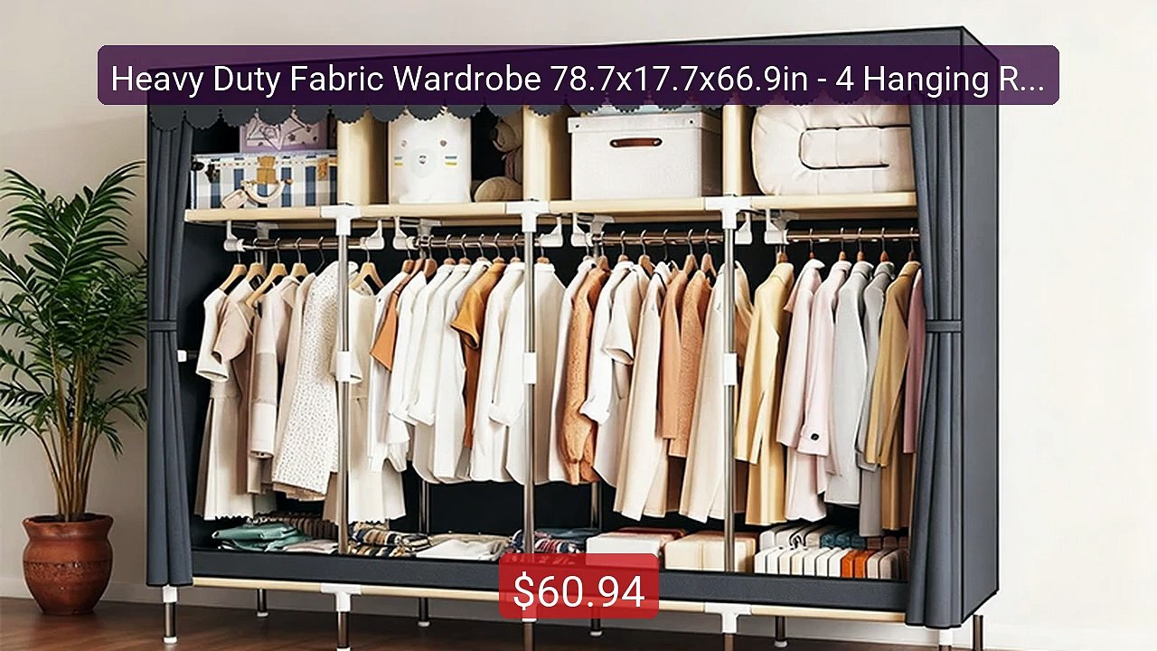 Heavy Duty Fabric Wardrobe 78.7x17.7x66.9in - 4 Hanging Rods & 4 St... -- Top Rated 2026 | Buy Now!