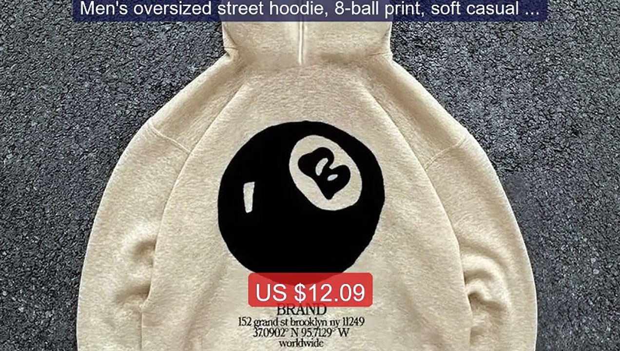 Men's oversized street hoodie, 8-ball print, soft casual pullover, ... -- Top Rated 2026 | Buy Now!