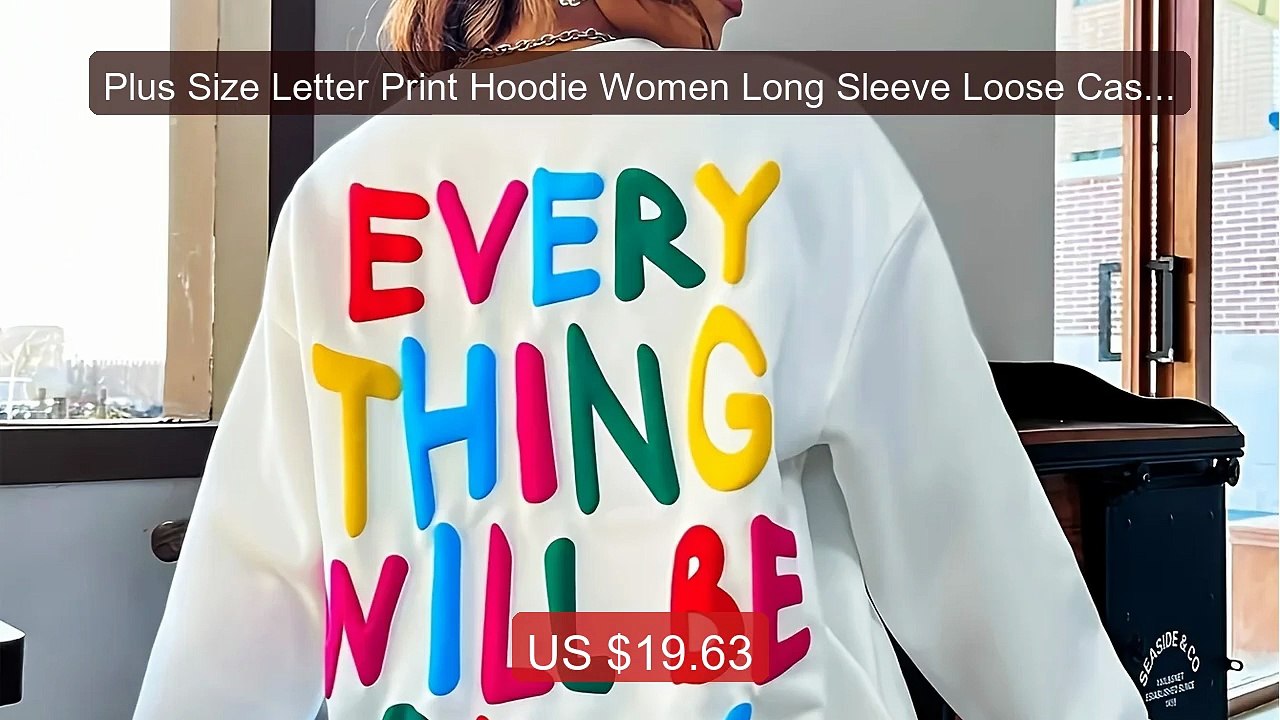Plus Size Letter Print Hoodie Women Long Sleeve Loose Casual ... -- Amazing Value 2026 | Must Have!