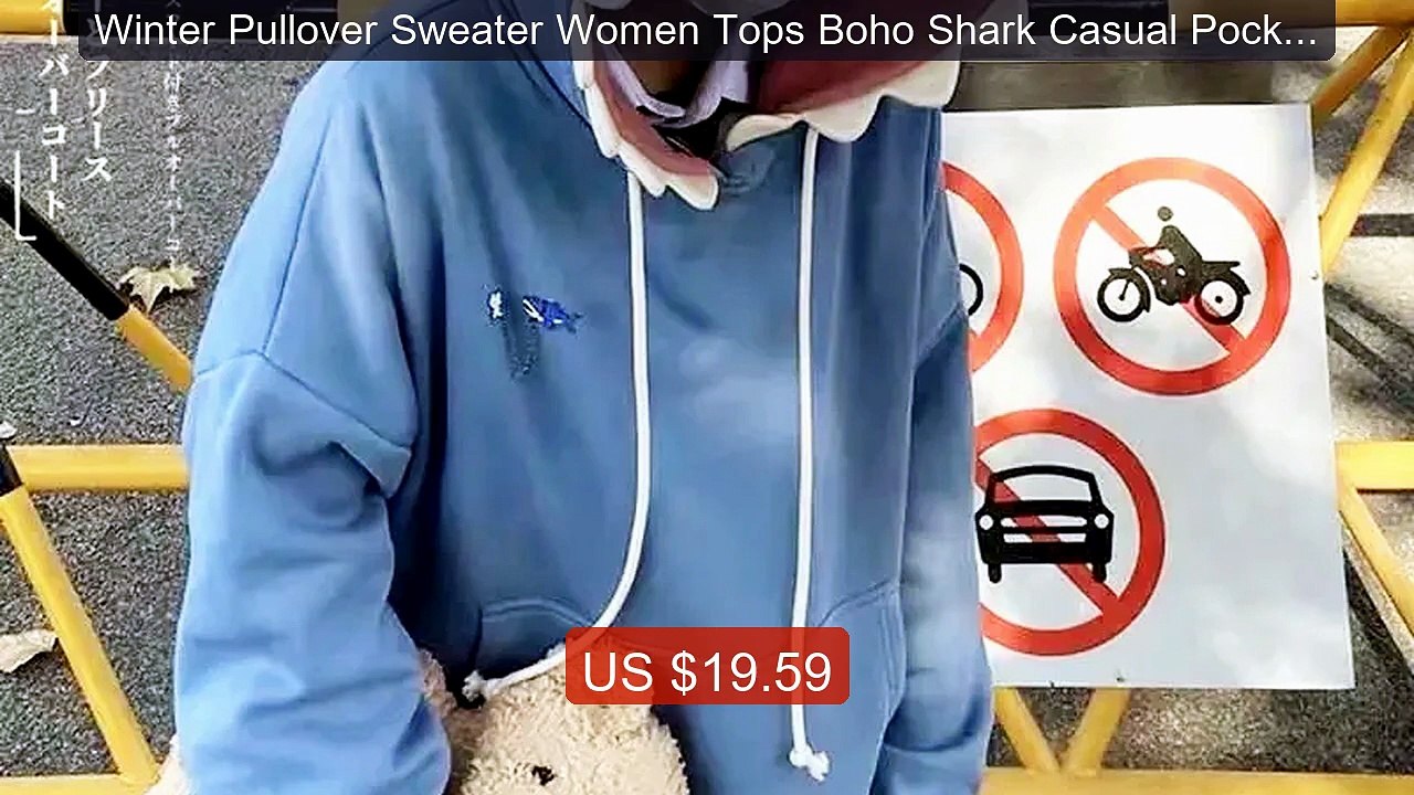 Winter Pullover Sweater Women Tops Boho Shark Casual Pocket Lo... -- Hot Deal 2026 | Limited Offer!