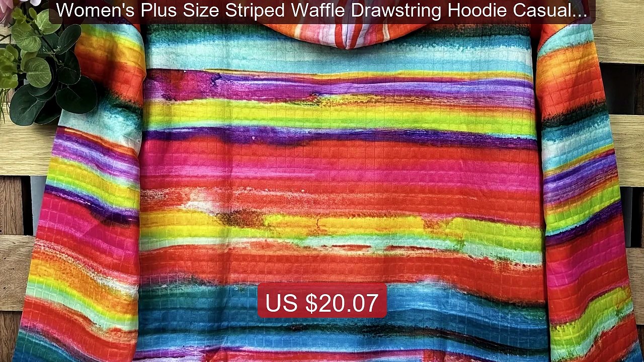 Women's Plus Size Striped Waffle Drawstring Hoodie Casual Long Slee... -- Top Rated 2026 | Buy Now!