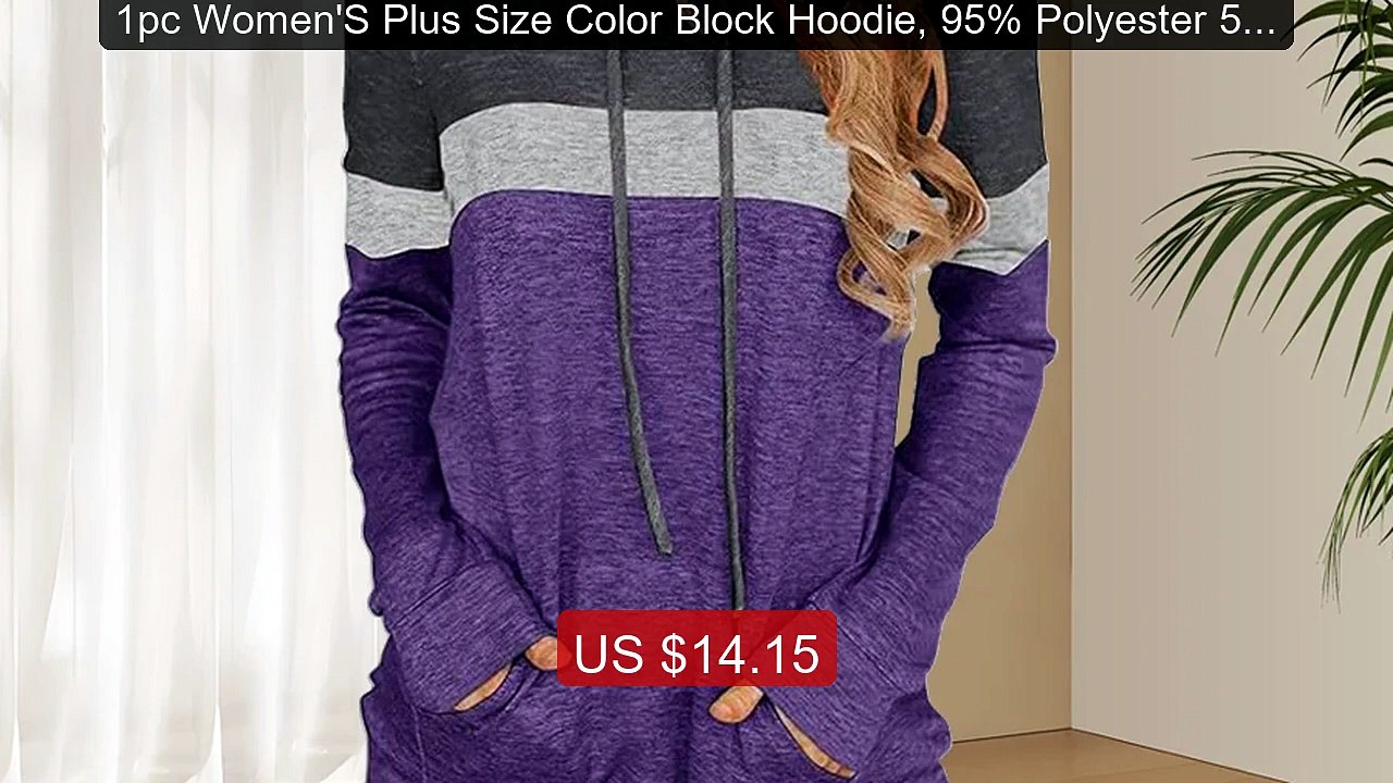 1pc Women'S Plus Size Color Block Hoodie, 95% Polyester 5% Spandex... -- Best Deal 2026 | Shop Now!
