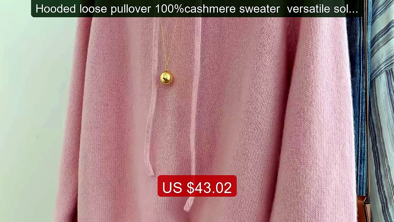 Hooded loose pullover 100%cashmere sweater  versatile solid-color w... -- Top Rated 2026 | Buy Now!