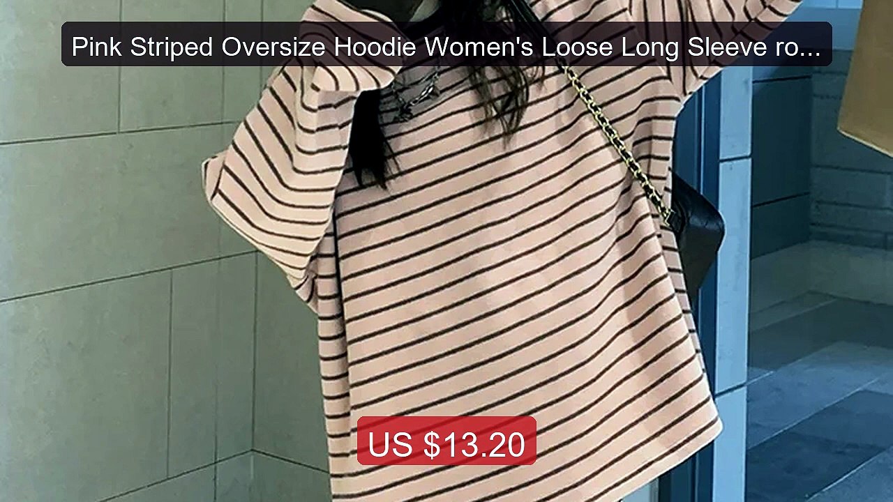 Pink Striped Oversize Hoodie Women's Loose Long Sleeve round Neck R... -- Top Rated 2026 | Buy Now!