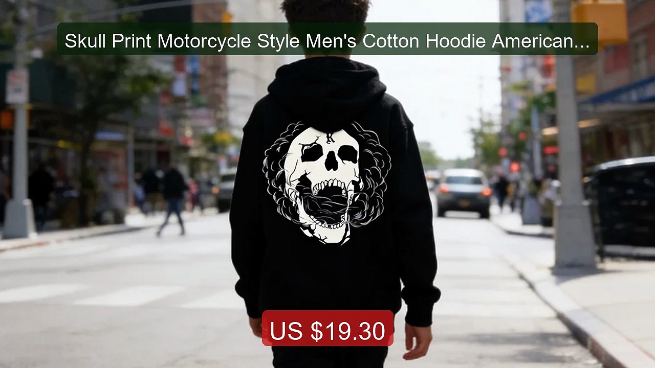 Skull Print Motorcycle Style Men's Cotton Hoodie American Vint... -- Hot Deal 2026 | Limited Offer!