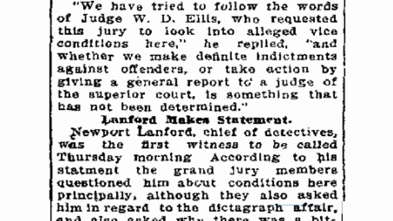 Friday, 6th June 1913 Grand Jury May Drop Vice Probe