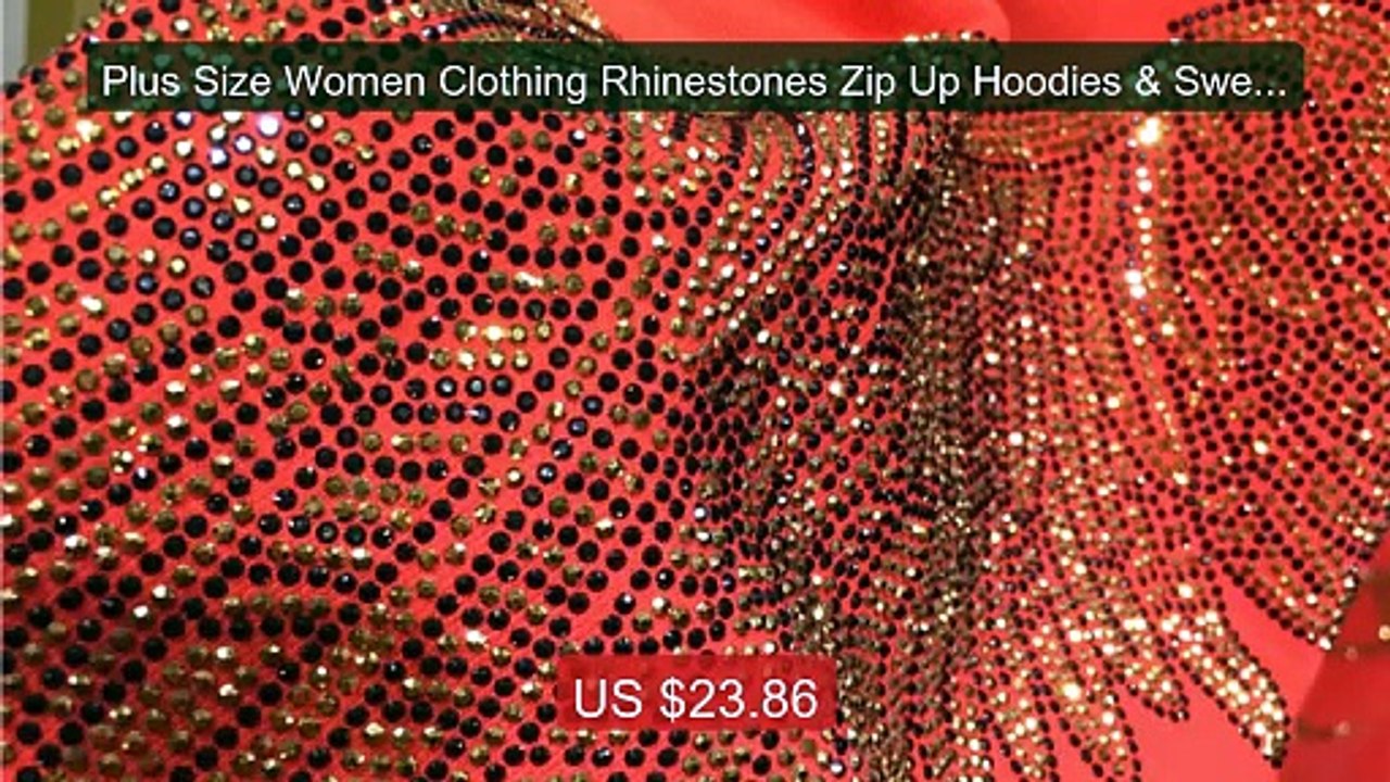 Plus Size Women Clothing Rhinestones Zip Up Hoodies & Sweatshi... -- Hot Deal 2026 | Limited Offer!