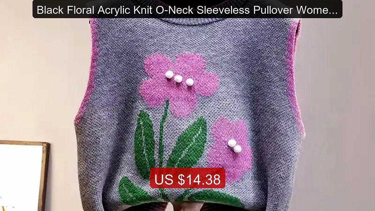 Black Floral Acrylic Knit O-Neck Sleeveless Pullover Women'... -- Top Pick 2026 | Unbeatable Price!
