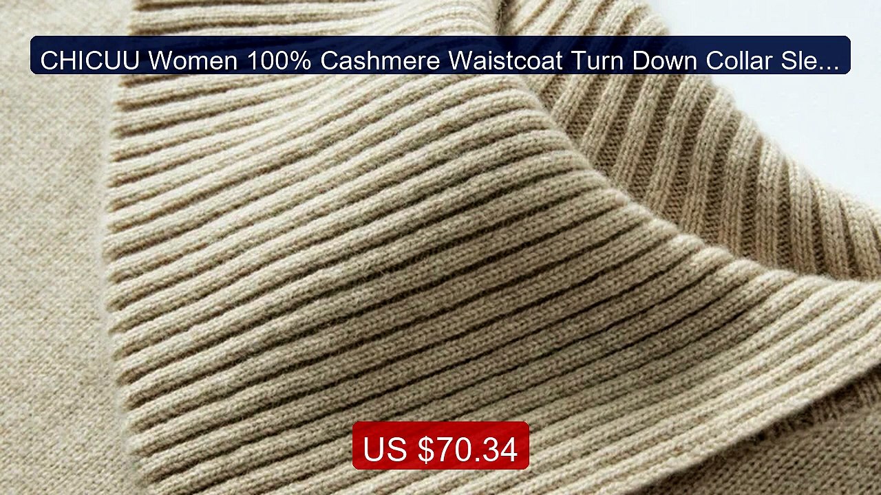 CHICUU Women 100% Cashmere Waistcoat Turn Down Collar Sleevele... -- Hot Deal 2026 | Limited Offer!