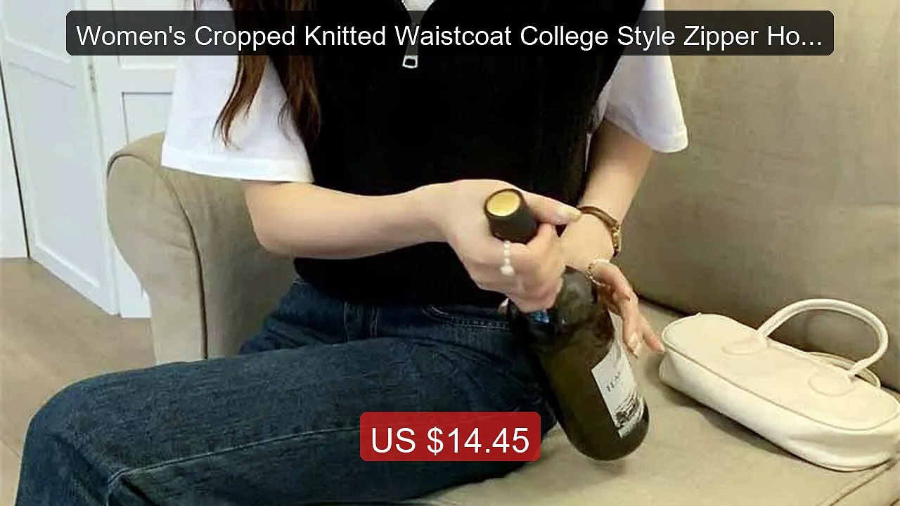 Women's Cropped Knitted Waistcoat College Style Zipper Hooded Sweat... -- Top Rated 2026 | Buy Now!