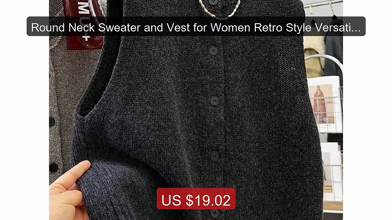 Round Neck Sweater and Vest for Women Retro Style Versatile Si... -- Best Buy 2026 | Great Quality!