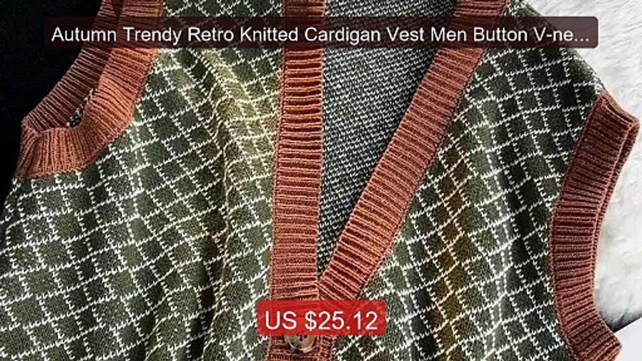 Autumn Trendy Retro Knitted Cardigan Vest Men Button V-neck... -- Top Pick 2026 | Unbeatable Price!