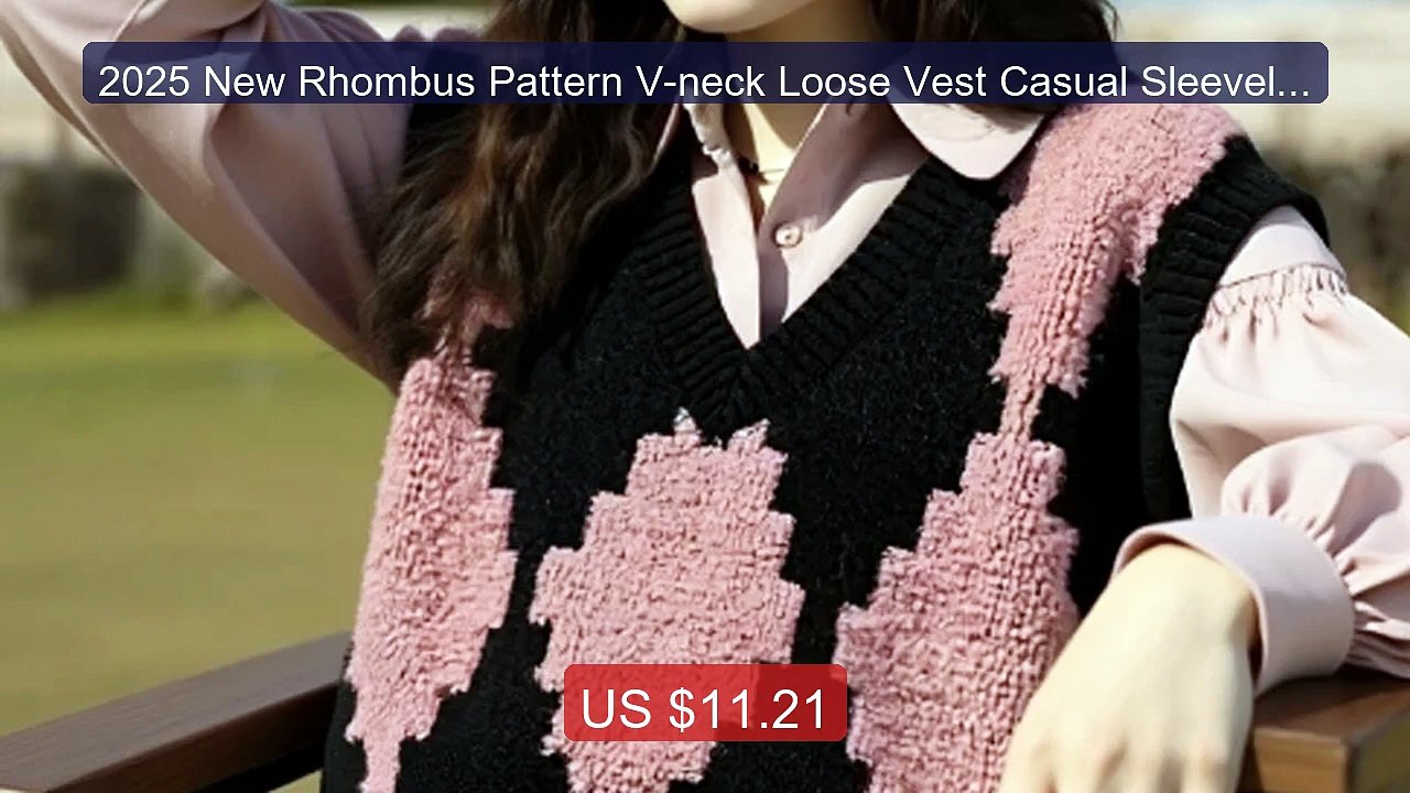 2025 New Rhombus Pattern V-neck Loose Vest Casual Sleeveles... -- Top Pick 2026 | Unbeatable Price!