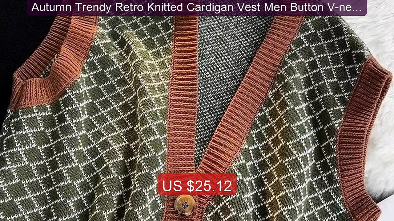 Autumn Trendy Retro Knitted Cardigan Vest Men Button V-neck... -- Top Pick 2026 | Unbeatable Price!