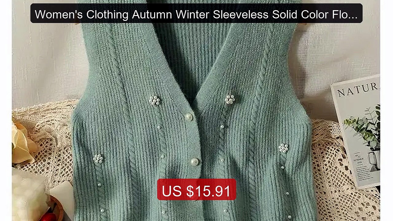 Women's Clothing Autumn Winter Sleeveless Solid Color Flower Sweate... -- Top Rated 2026 | Buy Now!