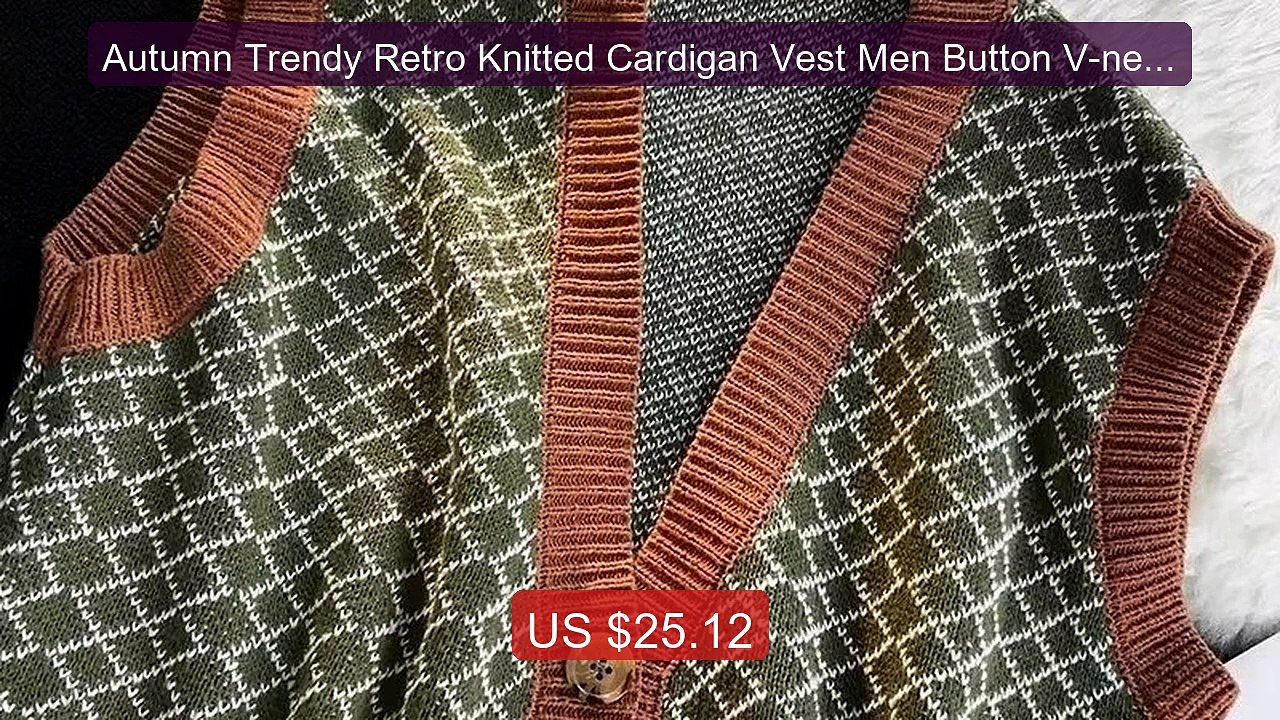 Autumn Trendy Retro Knitted Cardigan Vest Men Button V-neck Neutral... -- Top Rated 2026 | Buy Now!