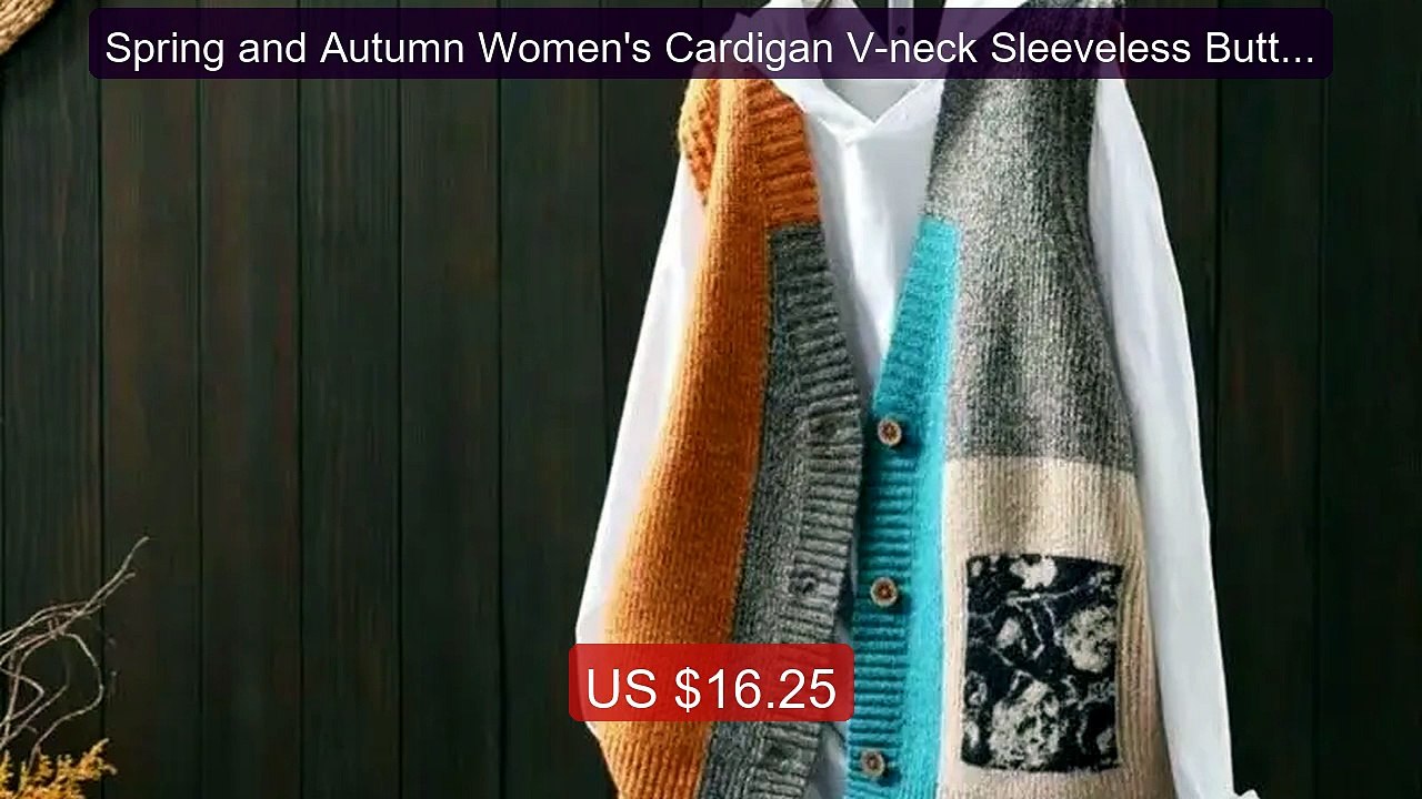 Spring and Autumn Women's Cardigan V-neck Sleeveless Button Print ... -- Best Deal 2026 | Shop Now!