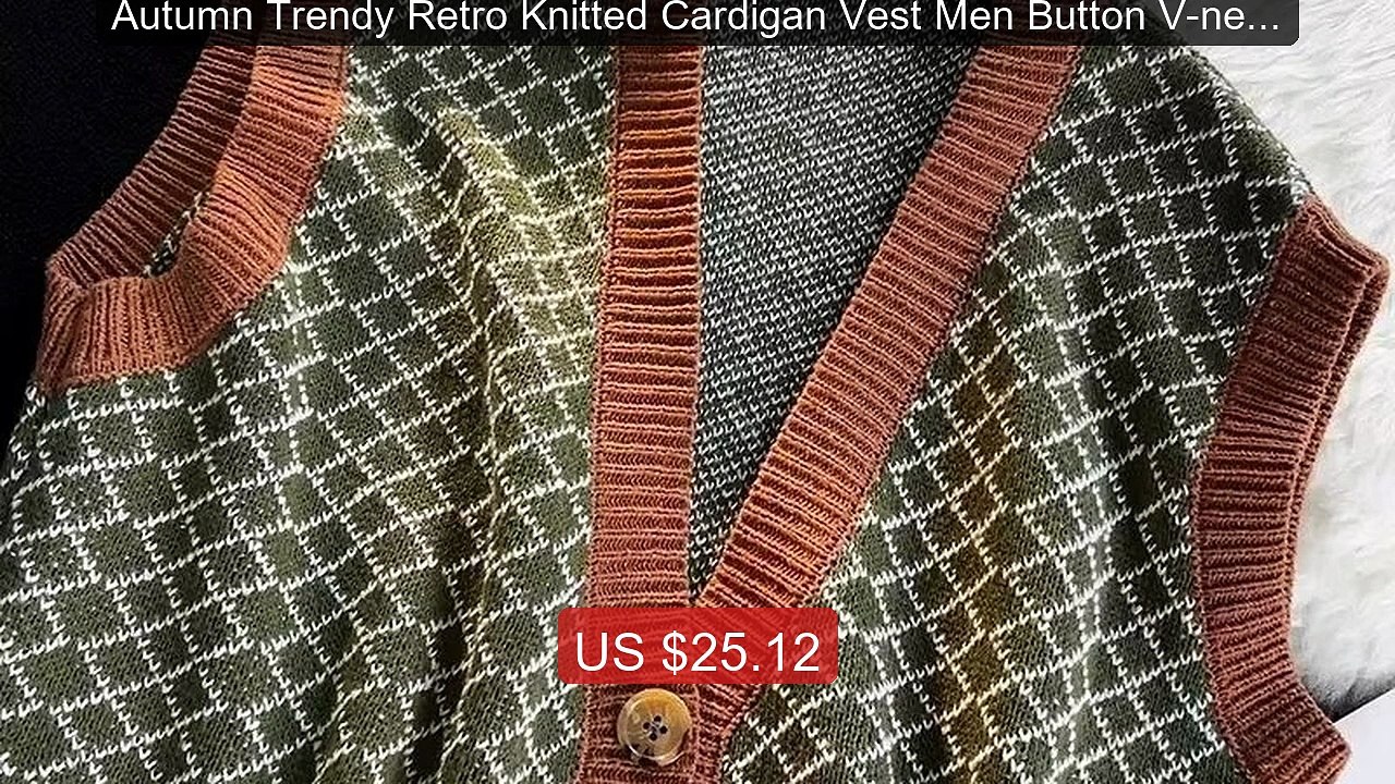 Autumn Trendy Retro Knitted Cardigan Vest Men Button V-neck Ne... -- Best Buy 2026 | Great Quality!
