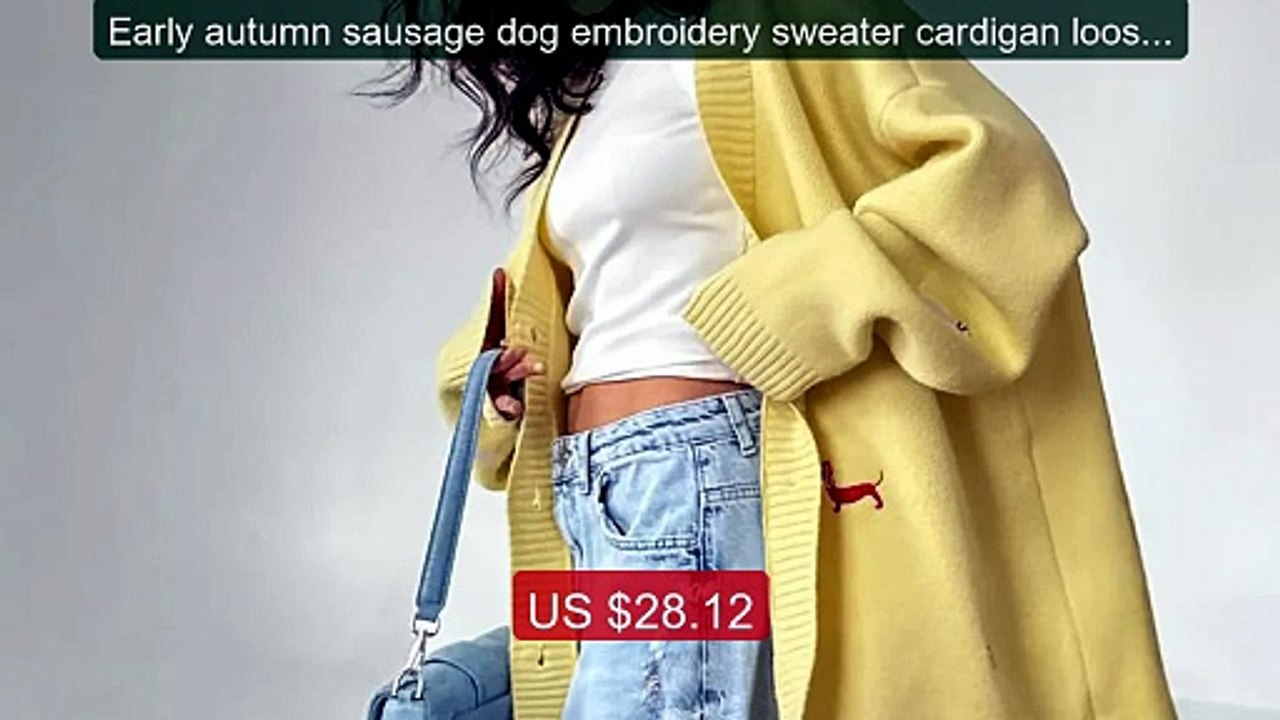 Early autumn sausage dog embroidery sweater cardigan loose versatil... -- Top Rated 2026 | Buy Now!