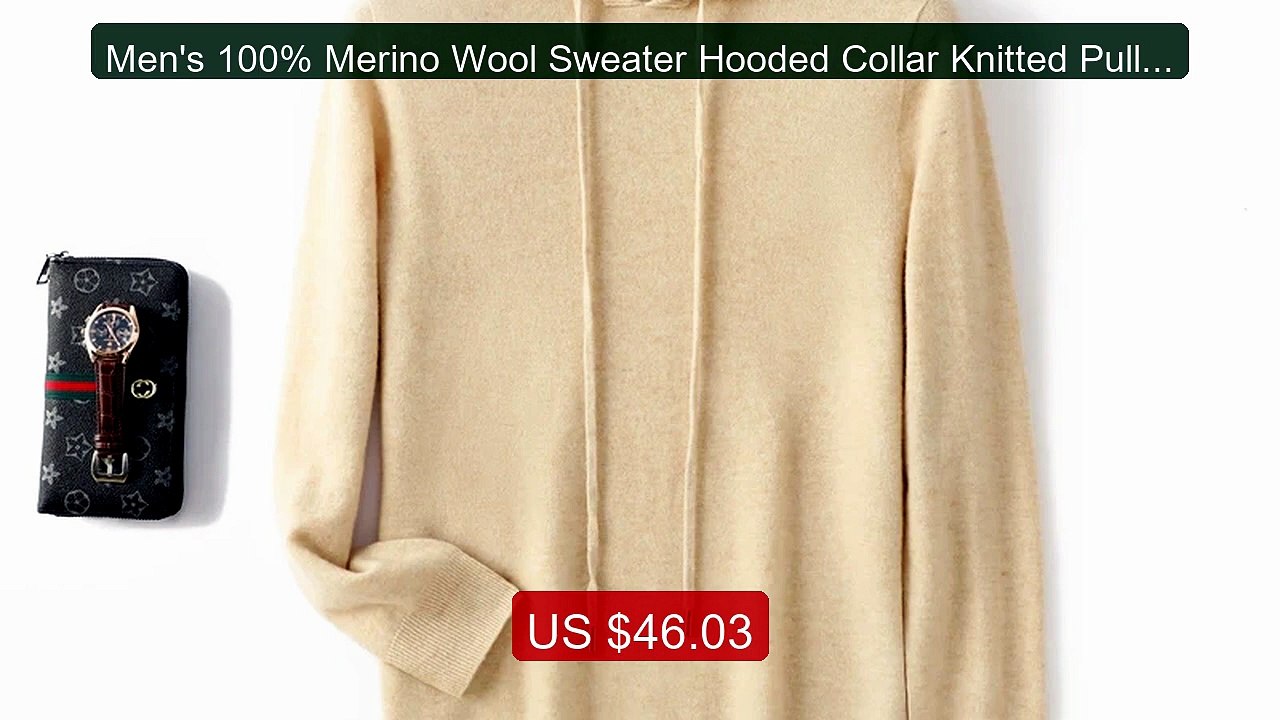 Men's 100% Merino Wool Sweater Hooded Collar Knitted Pullover ... -- Hot Deal 2026 | Limited Offer!