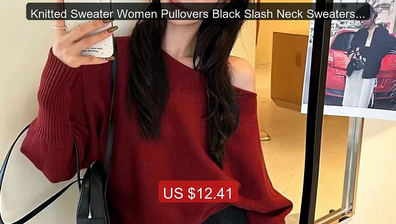 Knitted Sweater Women Pullovers Black Slash Neck Sweaters Knit Swe... -- Best Deal 2026 | Shop Now!