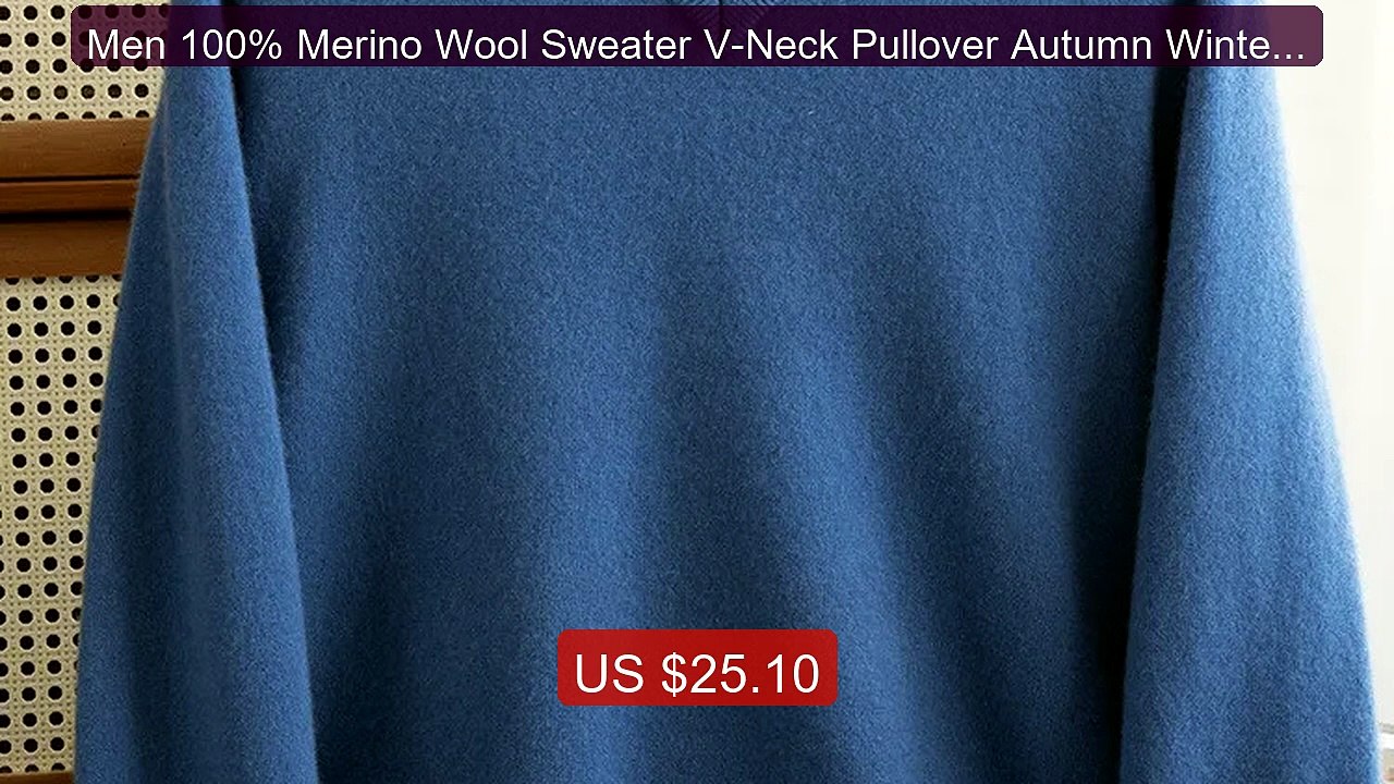 Men 100% Merino Wool Sweater V-Neck Pullover Autumn Winter Ca... -- Amazing Value 2026 | Must Have!