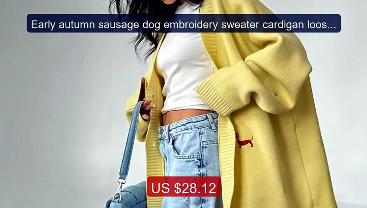 Early autumn sausage dog embroidery sweater cardigan loose ver... -- Hot Deal 2026 | Limited Offer!