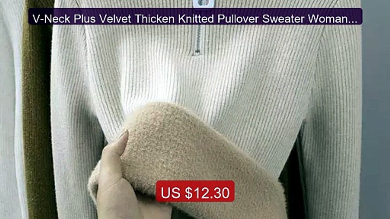 V-Neck Plus Velvet Thicken Knitted Pullover Sweater Woman Casa... -- Best Buy 2026 | Great Quality!