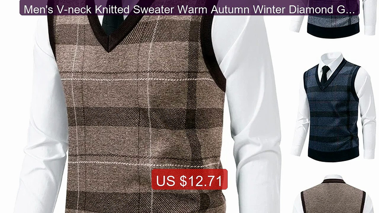 Men's V-neck Knitted Sweater Warm Autumn Winter Diamond Grid T... -- Best Buy 2026 | Great Quality!