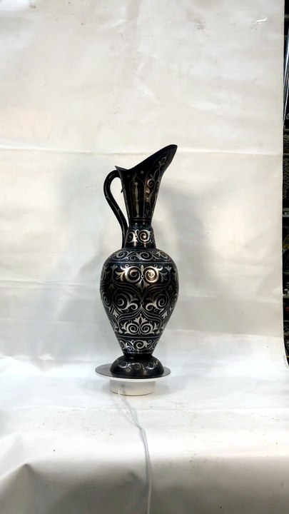 Handmade Damascene Pitcher Vase – Silver Inlay Metal Ewer, Luxury Decorative Jug, Artisan Home Decor from Meknes5