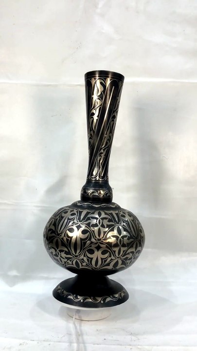 Handmade Damascene Pitcher Vase – Silver Inlay Metal Ewer, Luxury Decorative Jug, Artisan Home Decor from Meknes1