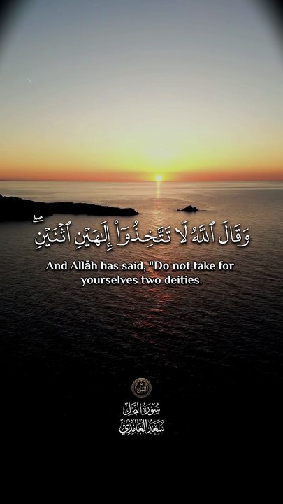 ﴿ وقالَ اللَّهُ لا تَتَّخِذُوا إِلَٰهَيْنِ اثنَينِ إِنَّما هوَ إِلَٰهٌ واحدٌ فَإِيَّايَ فَارهَبونِ ﴾