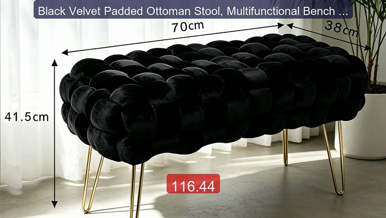 Black Velvet Padded Ottoman Stool, Multifunctional Bench with ... -- Hot Deal 2026 | Limited Offer!