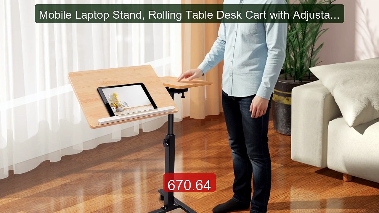 Mobile Laptop Stand, Rolling Table Desk Cart with Adjustable H... -- Hot Deal 2026 | Limited Offer!